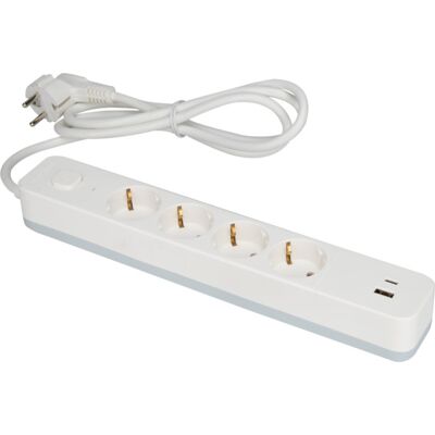 Namron Skjøteledning 4-veis Jord USB-A/C 1,5m Hvit - 1510604 Namron Skjøteledning 4-veis Jord USB-A/C 1,5m Hvit - 1510604