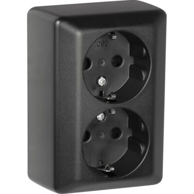 Stikkontakt Dobbel påvegg jord RS1090 PT Sort Elko - 1511799 Stikkontakt Dobbel påvegg jord RS1090 PT Sort Elko - 1511799