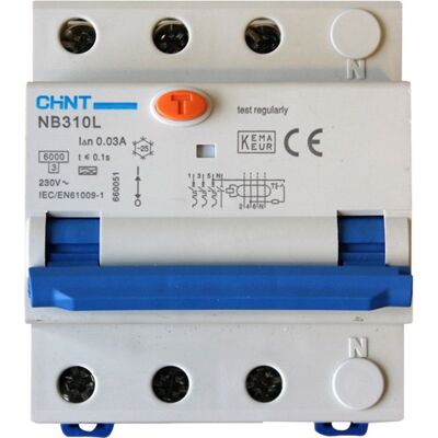 Chint JORDFEILAUTOMAT 3POL 32A B-KAR 30 mA 6kA 4mod IT/TT 230V - 1600493 Chint JORDFEILAUTOMAT 3POL 32A B-KAR 30 mA 6kA 4mod IT/TT 230V - 1600493