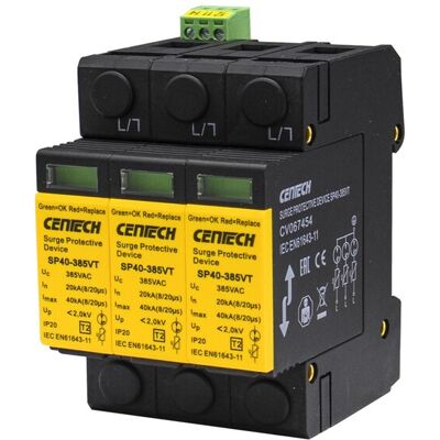 Cenika 3P Type 2 Overspenningsvern - Innendørs 385V, IP20, Signalkontakt Cenika 3P Type 2 Overspenningsvern - Innendørs 385V, IP20, Signalkontakt