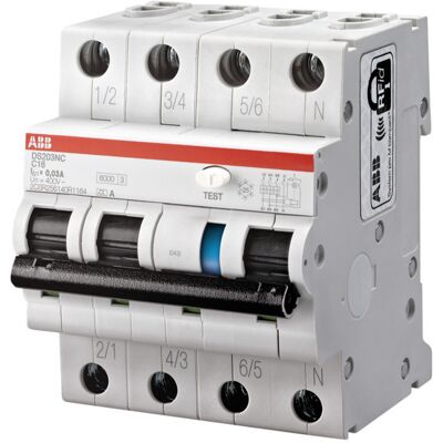 ABB DS203NCA-C10/0,03 - 4P jordfeilautomat 10A 30mA ABB DS203NCA-C10/0,03 - 4P jordfeilautomat 10A 30mA