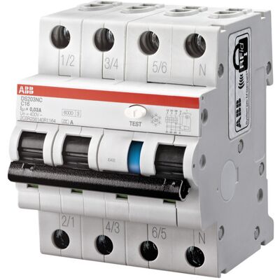 ABB Modell DS203NCA-C25/0,03 Jordfeilautomat - 25A, 4-pol, Innendørs ABB Modell DS203NCA-C25/0,03 Jordfeilautomat - 25A, 4-pol, Innendørs