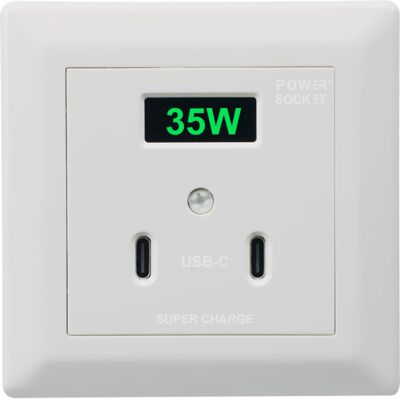 Namron Powersocket 2xUSB-C lader 35W Hvit - 6603281 Namron Powersocket 2xUSB-C lader 35W Hvit - 6603281