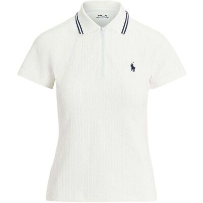 Ralph Lauren Rlx Cable Jacquard Quarter Zip Pique Dame Hvit/navy Xl Ralph Lauren Rlx Cable Jacquard Quarter Zip Pique Dame Hvit/navy Xl