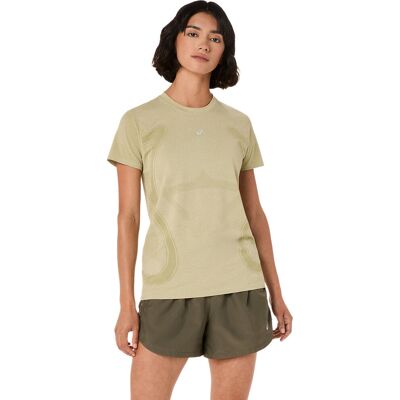 Asics Women's Road Seamless Short Sleeve Top Khaki/Cream L Asics Women's Road Seamless Short Sleeve Top Khaki/Cream L
