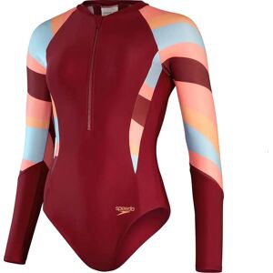 Speedo Women's Long Sleeve Swim Suit Oxblood/Coral 32, Oxblood/Coral