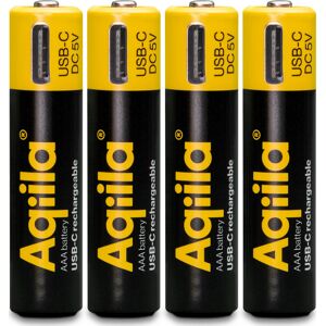 Aqiila USB-C Rechargeable AAA Battery (1,5 V / 600 mAh) 4-pack Black 4-pack Aqiila USB-C Rechargeable AAA Battery (1,5 V / 600 mAh) 4-pack Black 4-pack