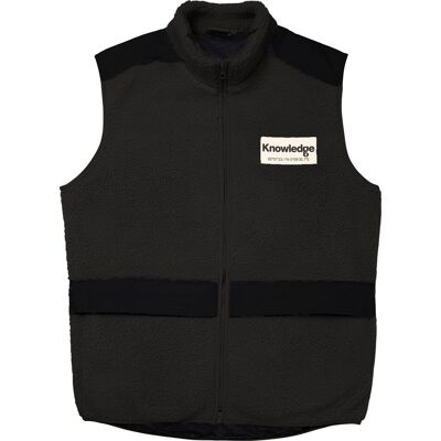 Knowledge Cotton Apparel Men's Teddy Fleece Hood Vest With Rib Stop In Contrast Color Black Jet M Knowledge Cotton Apparel Men's Teddy Fleece Hood Vest With Rib Stop In Contrast Color Black Jet M