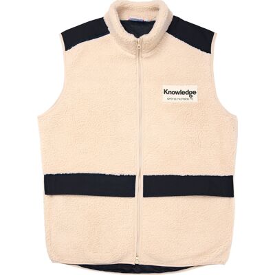 Knowledge Cotton Apparel Men's Teddy Fleece Hood Vest With Rib Stop In Contrast Color White M Knowledge Cotton Apparel Men's Teddy Fleece Hood Vest With Rib Stop In Contrast Color White M