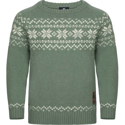 Gridarmor Kids' Snøkrystall Round Neck Ullgenser Green/white 146/152 Gridarmor Kids' Snøkrystall Round Neck Ullgenser Green/white 146/152