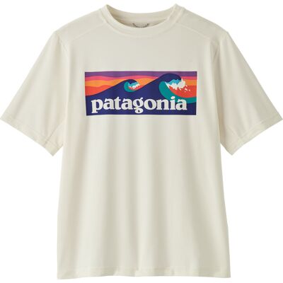 Patagonia Kids' Capilene Silkweight T-Shirt Boardshort Logo: White M Patagonia Kids' Capilene Silkweight T-Shirt Boardshort Logo: White M