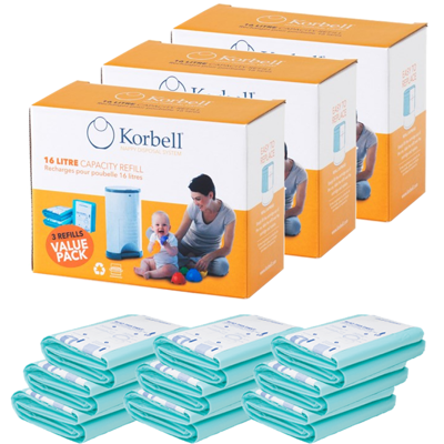 Korbell Bleiepose refill til Bleiebøtte, 9-pack Korbell Bleiepose refill til Bleiebøtte, 9-pack
