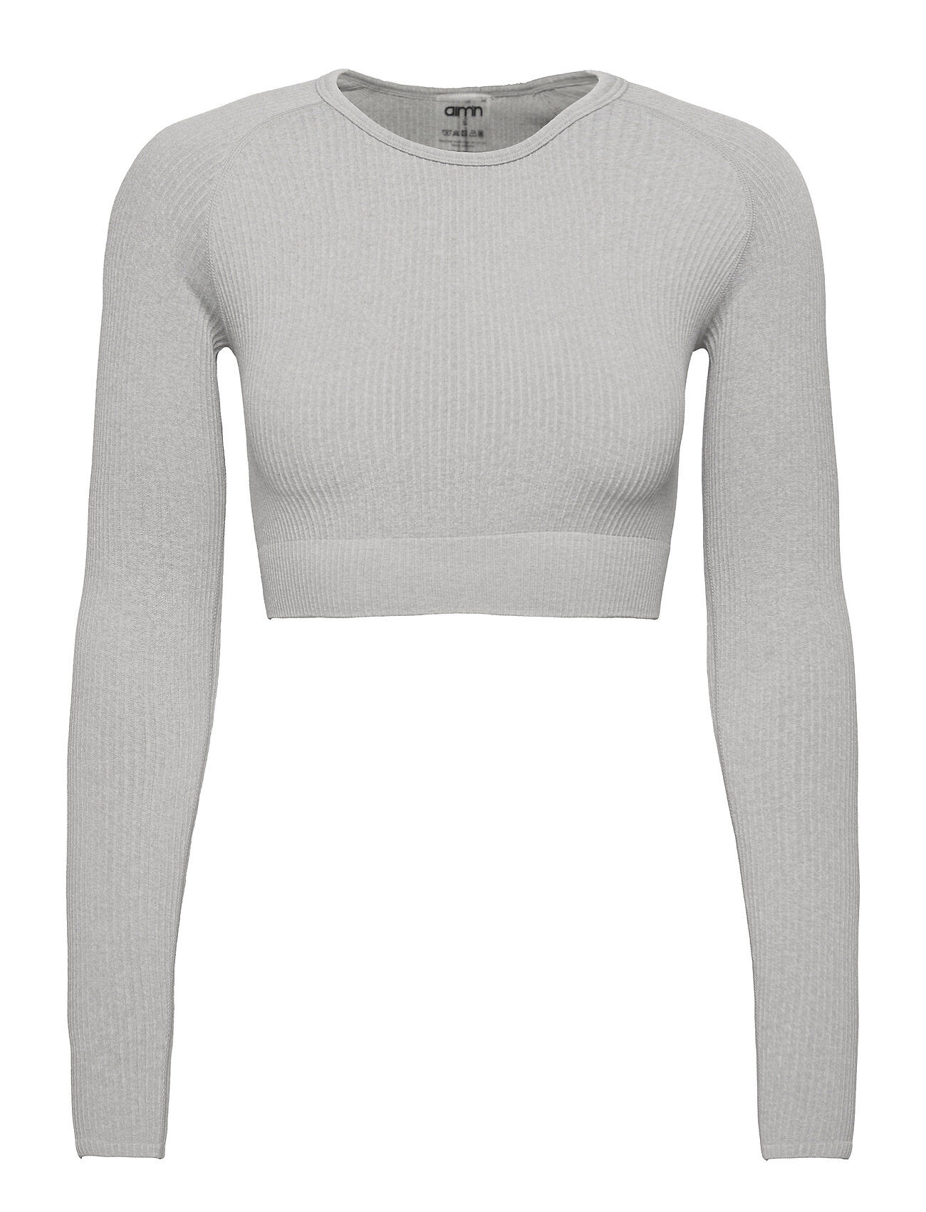 AIM'N Light Grey Melange Ribbed Crop Long Sleeve Crop Tops Grå AIM'N