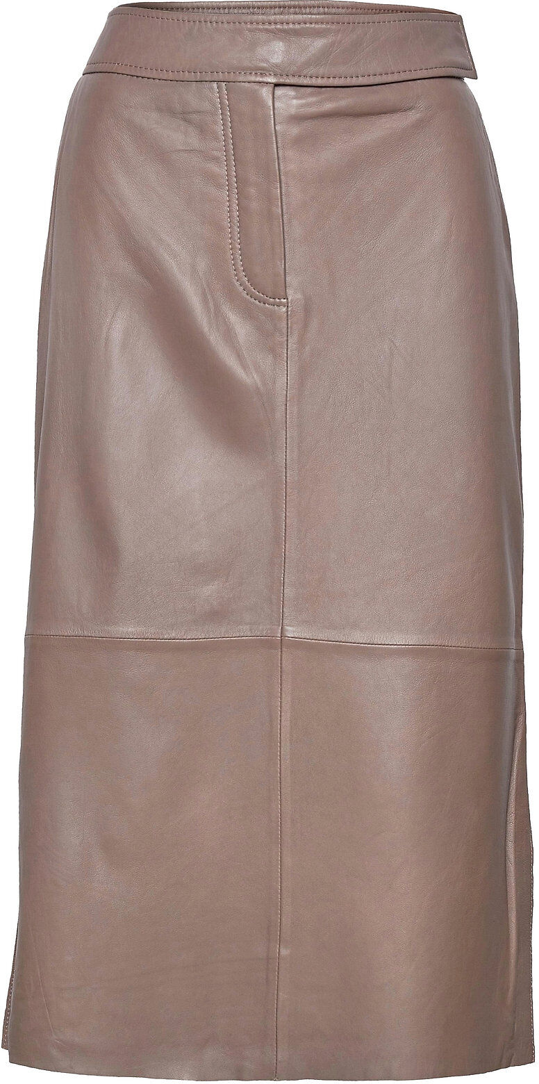 Second Female Francie Leather Skirt Knelangt Skjørt Beige Second Female