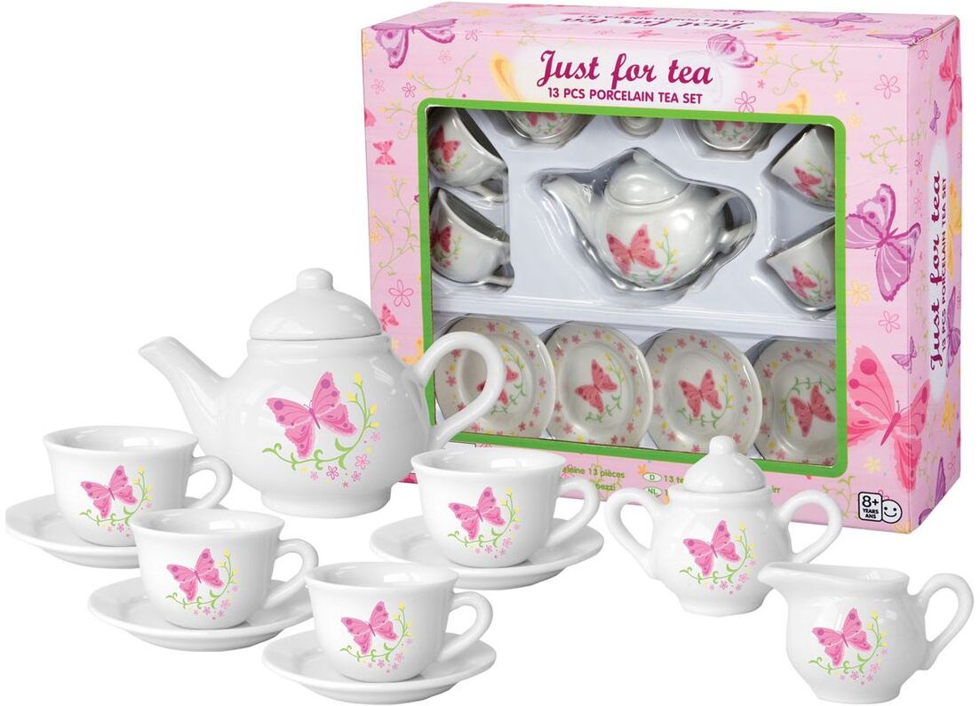 Magni Toys Tea Set "Butterfly" In Porcelain With 13 Parts Toys Toy Kitchen & Accessories Coffee & Tee Sets Rosa Magni Toys