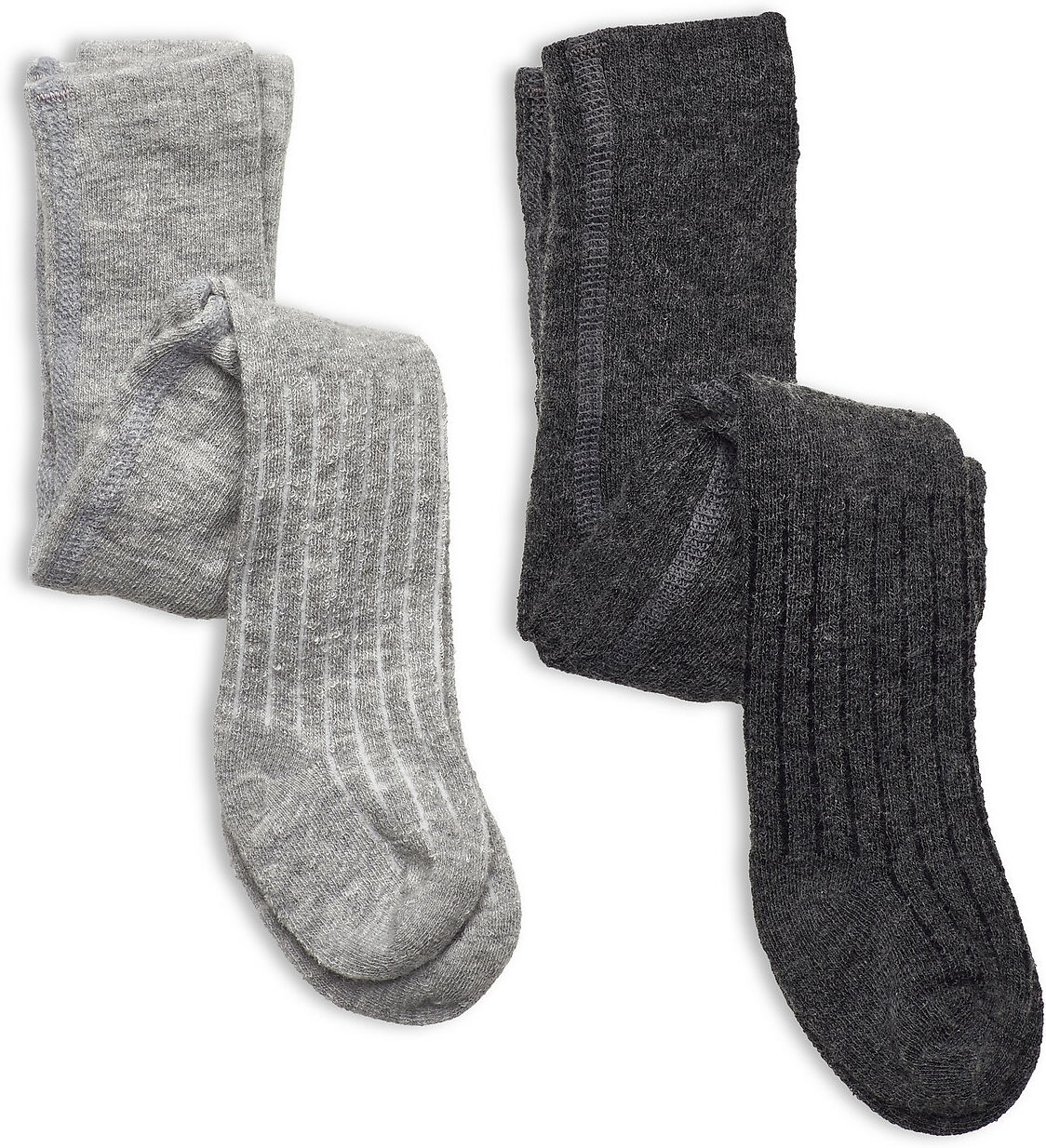 Minymo Wool Stocking - Rib 2-Pack Socks & Tights Tights Grå Minymo