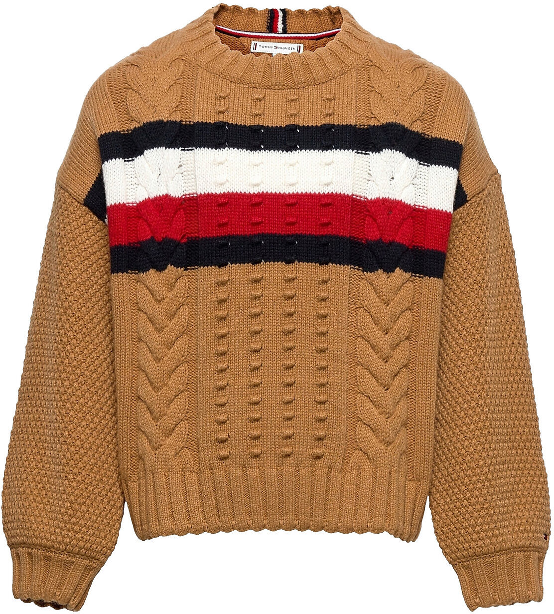 Tommy Hilfiger Global Stripe Cable Crew Pullover Brun Tommy Hilfiger