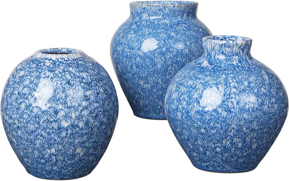 Broste Copenhagen Ingrid keramikvase 14,5 cm 3-stk. Insignia blue-white