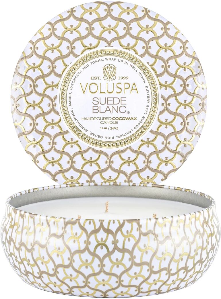 Voluspa Maison Blanc 3-wick Tin duflys 40 timer Suede Blanc