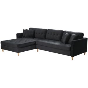 Marino Deluxe sjeselongsofa høyre eller venstrevent med puter velour svart.