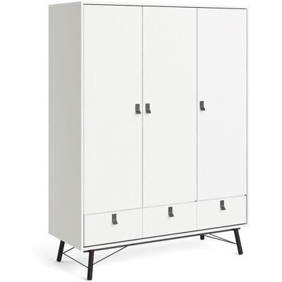 Ebuy24 Rye Hvit Garderobe - 3 Dører, 3 Skuffer - Garderobe Ebuy24 Rye Hvit Garderobe - 3 Dører, 3 Skuffer - Garderobe