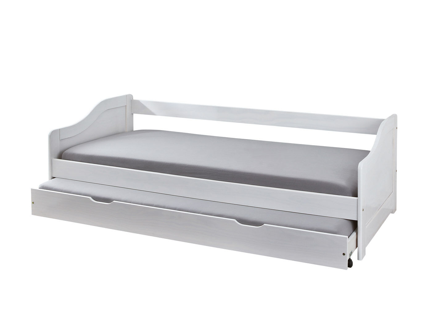 Leonie enkeltseng 90 x 200 cm med 1 uttrekks seng, inkl. 2 ribbebunn hvit.