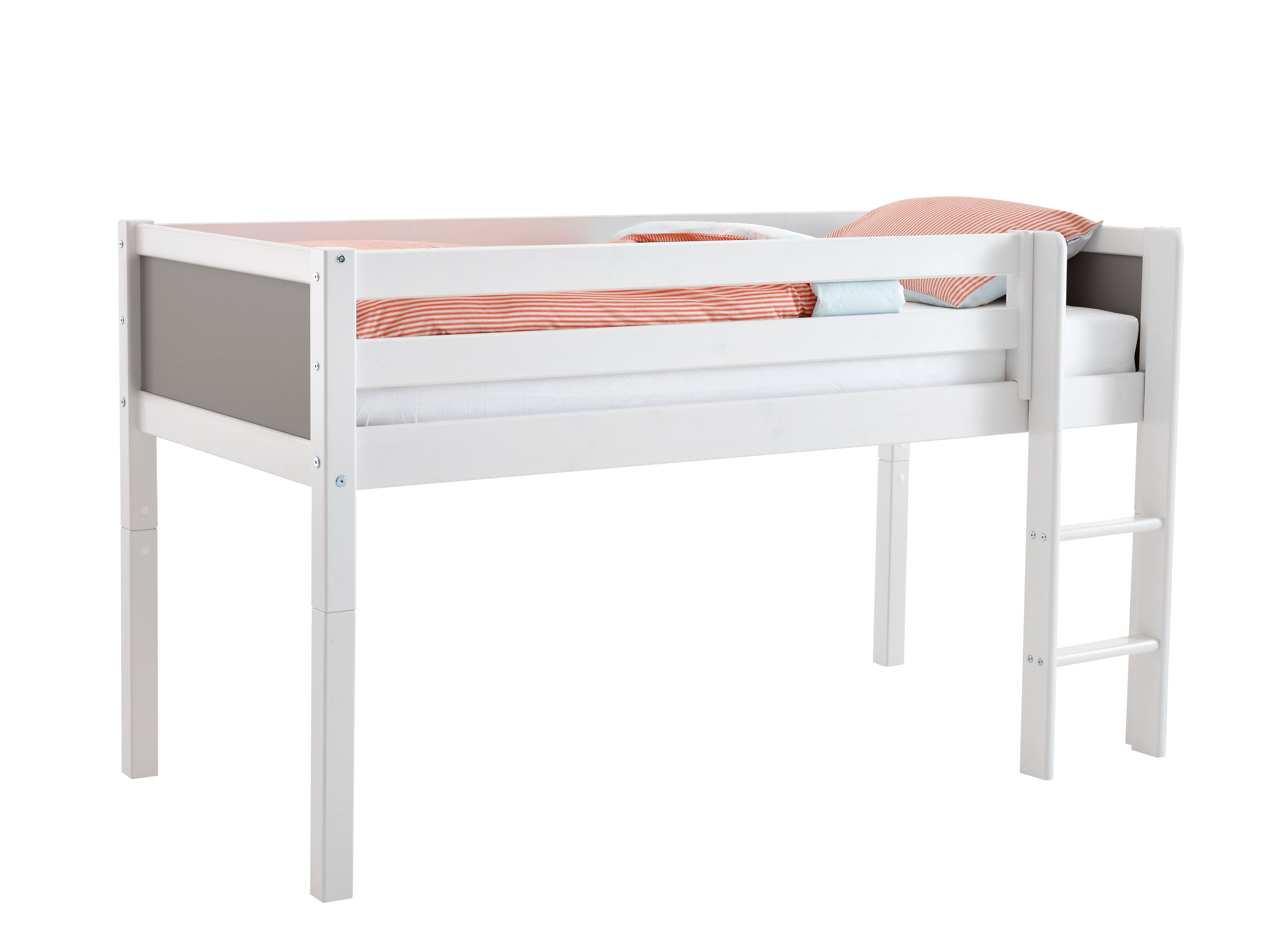 Flexa Basic Nordic barneseng halvhøy seng 90x200 cm, grå, hvit.