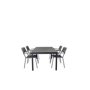Levels hagesett bord 100x160/240cm og 4 stoler armlene Lindos svart, grå.