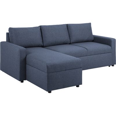 Sander sovesofa med sjeselong, oppbevaring og uttrekk blå. Sander sovesofa med sjeselong, oppbevaring og uttrekk blå.