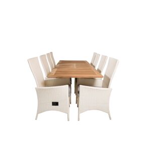 Panama hagesett bord 90x160/240cm og 8 stoler Padova hvit, natur.