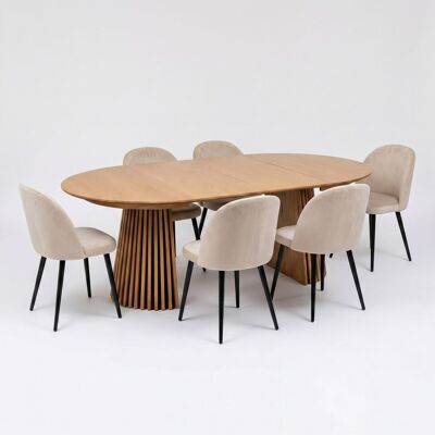Tokyo spisegrupper spisebord natur, 6 stoler i velour beige. Tokyo spisegrupper spisebord natur, 6 stoler i velour beige.