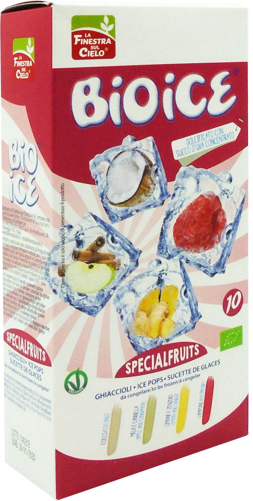 Finestra Cielo Ice Pops Specialfruits Ø (10 Stk) Kokos, Hindbær, Æble/kanel - 400 ml