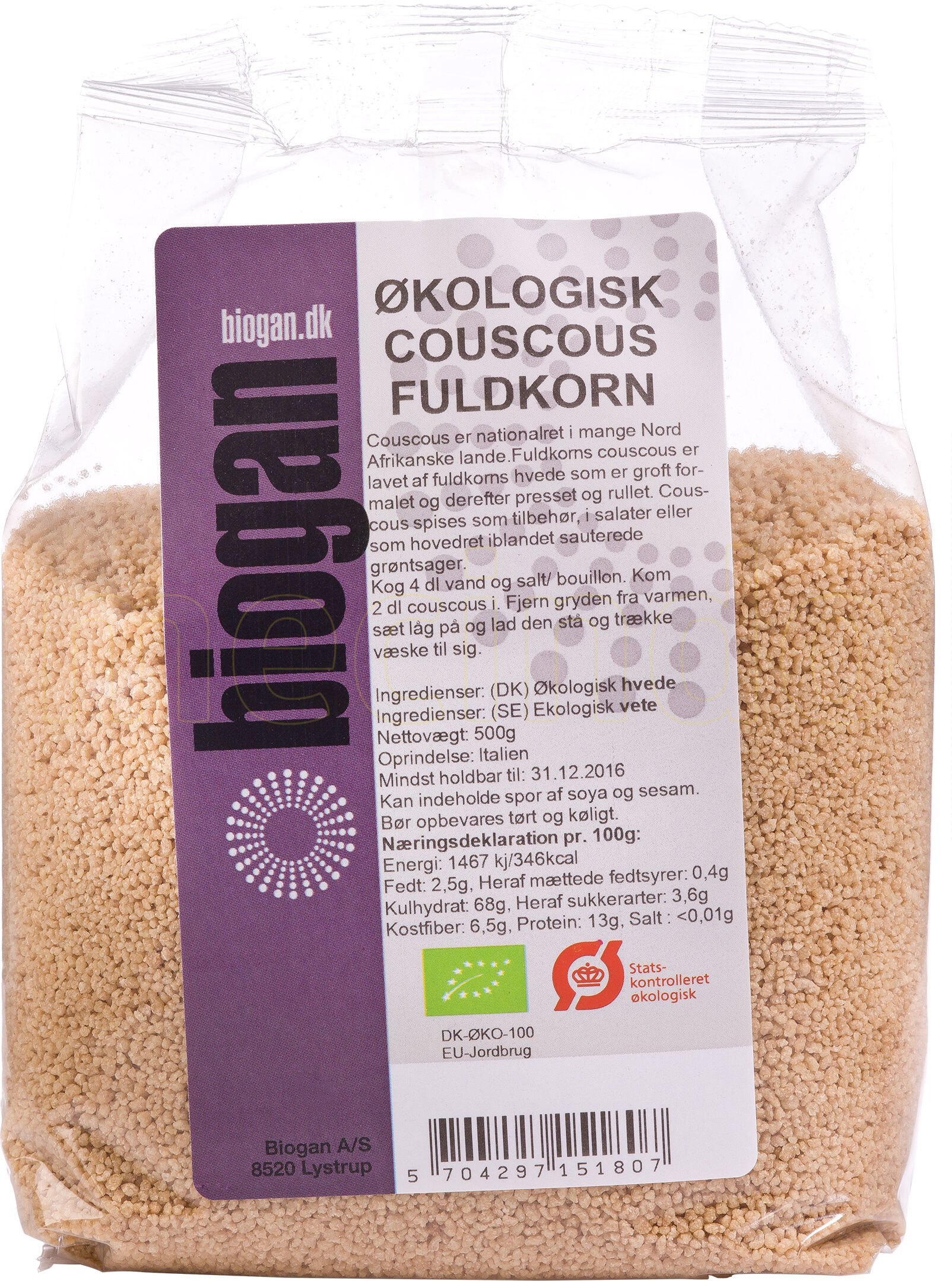 Biogan Couscous Fullkorn Ø - 500 g