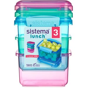 Sistema Lunch oppbevaringsboks 3-pak 400 ml blå, rosa, grønn - 3 Stk - 400 ml