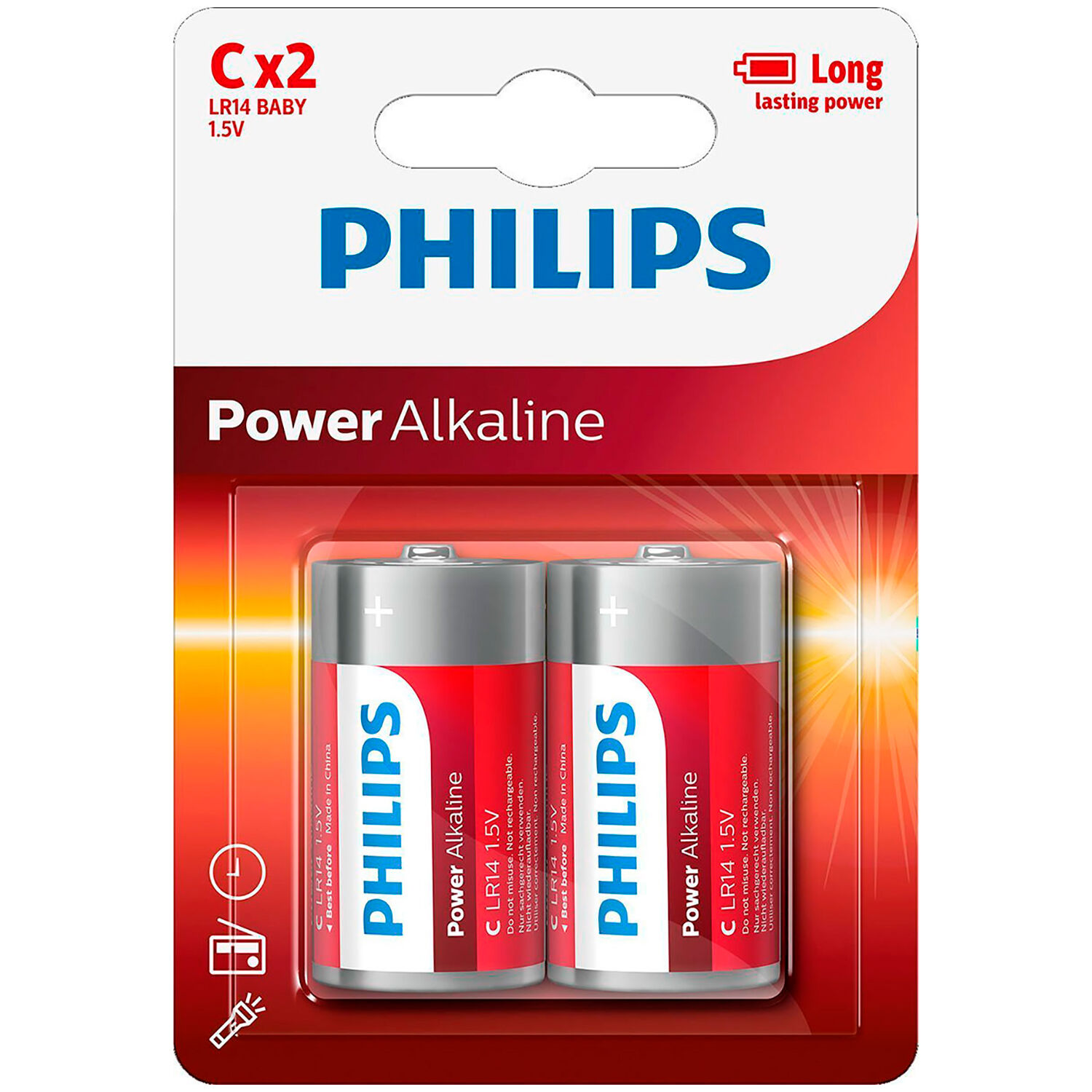Mixed Philips LR14 C Alkaline Batterier 2 stk.