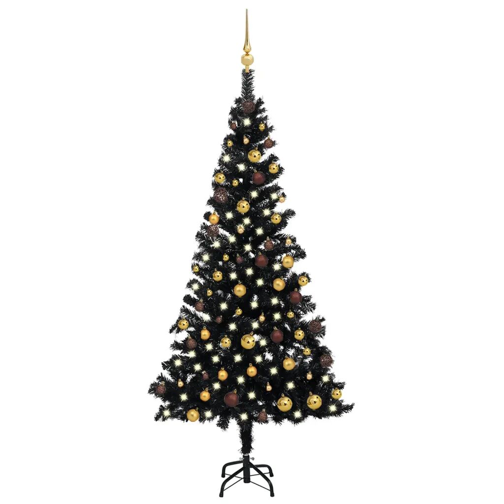 vidaXL Kunstig juletre med LED og kulesett 180 cm PVC svart