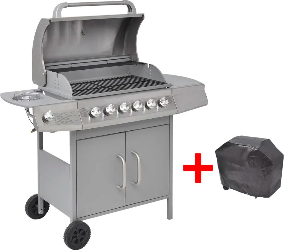 vidaXL Gassgrill 6+1 kokesoner sølv