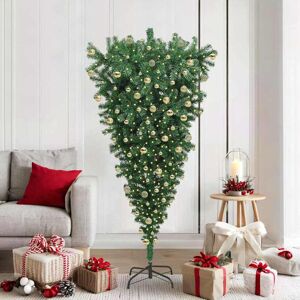 vidaXL Opp-ned kunstig forhåndsbelyst juletre med kule-sett 180 cm vidaXL Opp-ned kunstig forhåndsbelyst juletre med kule-sett 180 cm