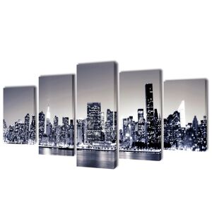 vidaXL Veggbilde flerdelt lerret monokrom New York Skyline 100x50 cm
