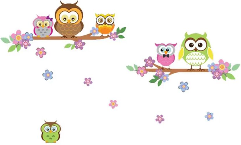 WALPLUS Klistremerke barn Owls and Flowers 100x60 cm flerfarget