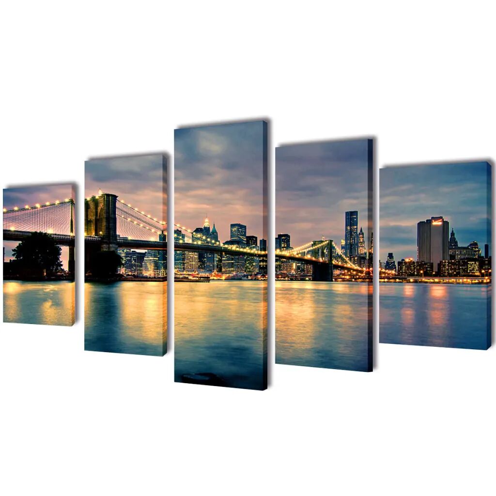 vidaXL Kanvas Flerdelt Veggdekorasjon Brooklyn Bridge Elveutsikt 200 x 100 cm