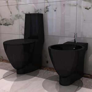 vidaXL Svart Keramisk Toalett & Bidet Sett