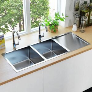 vidaXL Håndlaget kjøkkenvask rustfritt stål