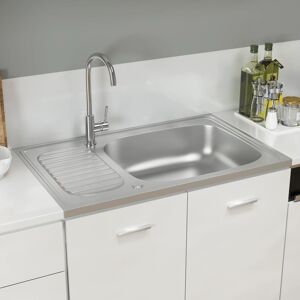 vidaXL Kjøkkenvask med avløpssett sølv 800x500x155 mm rustfritt stål