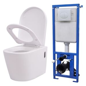 vidaXL Vegghengt toalett med skjult sisterne hvit keramikk