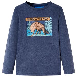 vidaXL T-skjorte for barn med lange ermer ulvetrykk mørkeblå melange 140