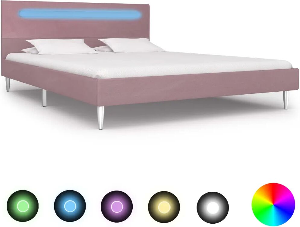 vidaXL Sengeramme med LED rosa stoff 135x190 cm