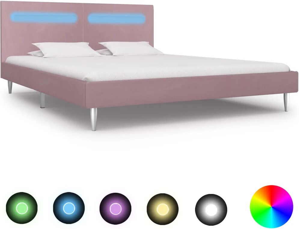 vidaXL Sengeramme med LED rosa stoff150x200 cm