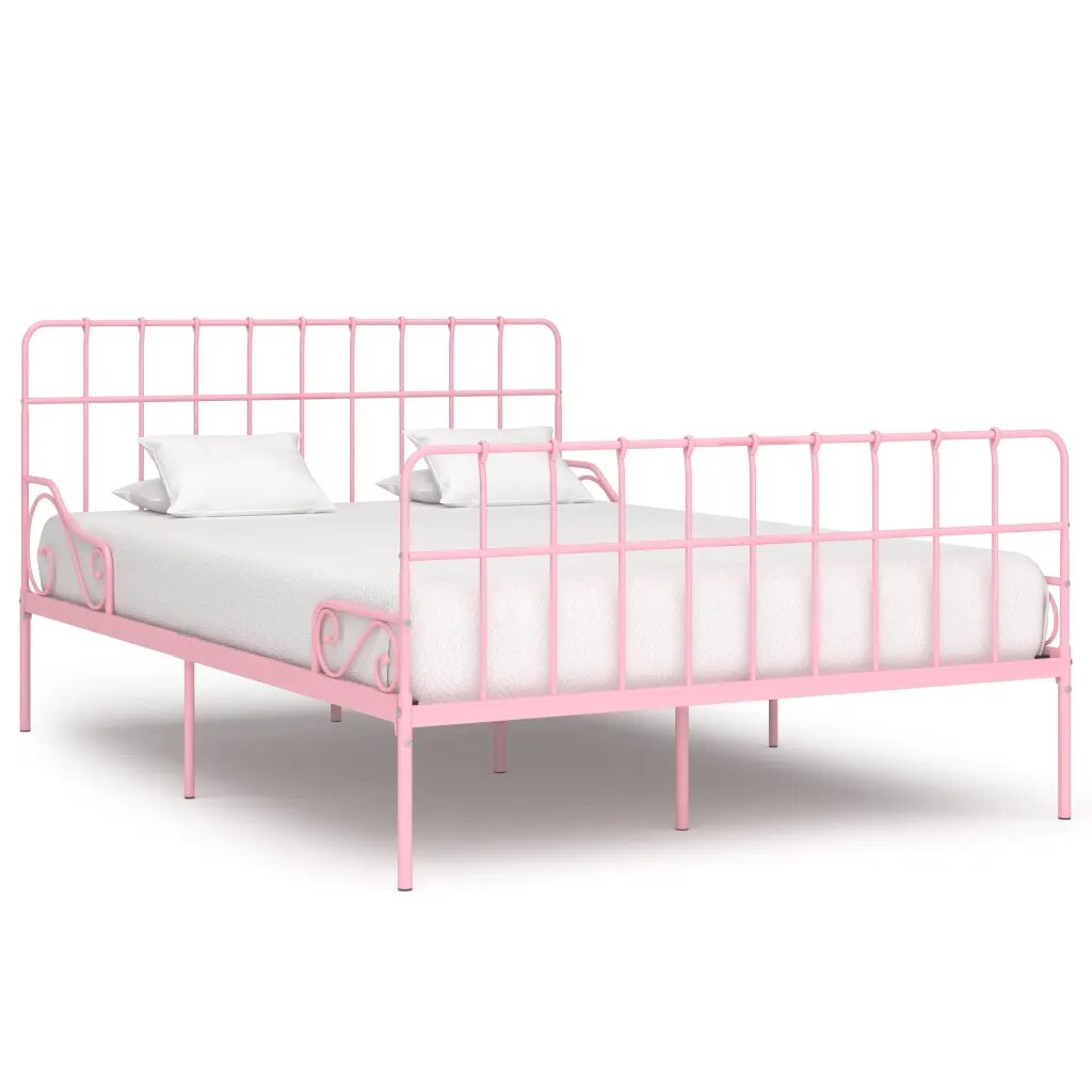 vidaXL Sengeramme med spilebase rosa metall 160x200 cm