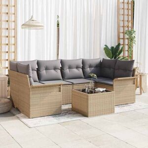 vidaXL Hagesofa Set 7 pcs Beige og grå Polyrotting, Stål og Glass vidaXL Hagesofa Set 7 pcs Beige og grå Polyrotting, Stål og Glass